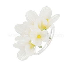 手作りランプワーク指輪  花  ホワイト  花：21x35.5mm  内径：17mm&nbsp;RJEW-P158-01