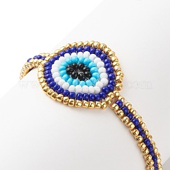 Glass Seed Braided Evil Eye Link Bracelet for Women&nbsp;BJEW-JB08398-02