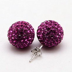 スターリングシルバーオーストリアクリスタルラインストーンイヤースタッド925個  耳ナッツ  ラウンド  502 _fuchsia  12mm  ピン：0.8mm&nbsp;SWARJ-D470-502