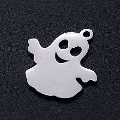 変色しにくい201ステンレススチールペンダント  ゴースト  ハロウィン  ステンレス鋼色  18x17x1mm  穴：1.5mm&nbsp;STAS-Q201-JN304-1