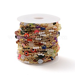 Natural Mixed Gemstone Nuggets & Colorful Glass Evil Eye Beaded Chain&nbsp;CHC-G017-11G