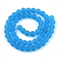 透明ガラスビーズ連売り  艶消し  ラウンド  ディープスカイブルー  8~8.5mm  穴：1.5mm  約51~53個/連  14.96インチ〜15.55インチ（38~39.7cm）&nbsp;GLAA-T032-T8mm-MD06