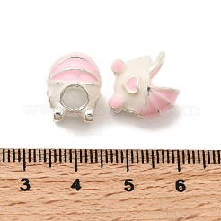 合金エナメルヨーロピアンビーズ  大穴ビーズ  乳母車  ピンク  13.5x13x10.5mm  穴：4mm&nbsp;FIND-C077-03