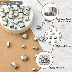 40個 10スタイル 201/304 ステンレススチール スライドチャーム  混合形状  ステンレス鋼色  4~12.5x5~14x5.5~8mm  穴：4~8x4~10mm  4個/スタイル&nbsp;STAS-CJ0003-16