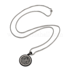 Retro Mandala 201 Stainless Steel Box Chain Constellation Pendant Necklaces for Women Men&nbsp;NJEW-M223-01L