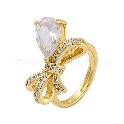Adjustable Rack Plating Brass Clear Cubic Zirconia Finger Rings for Women&nbsp;RJEW-M028-09G