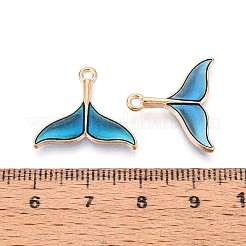 合金エナメルチャーム  クジラの尾の形状  ライトゴールド  スチールブルー  17x20x2~3mm  穴：1.6mm&nbsp;ENAM-S121-129