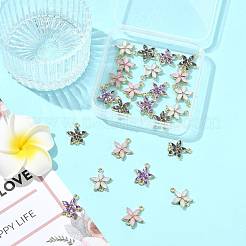 24 個 4 色の合金ラインストーンコネクタチャーム  花のリンク  ゴールドカラー  ミックスカラー  18x15mm  6個/カラー&nbsp;ALRI-FS0001-13