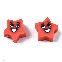 手作り樹脂粘土ビーズ  ジュエリー工芸用品のDIY用  スター  ミックスカラー  8.5~9x9~9.5x4.5mm  穴：1.6mm&nbsp;X-CLAY-N008-028
