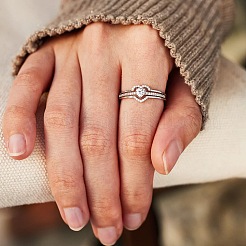 2Pcs Heart 925 Sterling Silver Micro Pave Clear Cubic Zirconia Finger Rings for Women&nbsp;FS-WG4005F-04