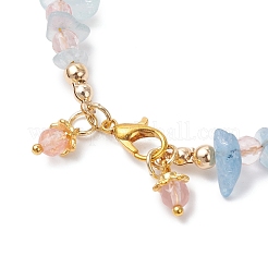 チェリークォーツガラスと天然アクアマリンチップのビーズブレスレット（女性用）  8インチ（20.3cm）&nbsp;BJEW-JB12526-02