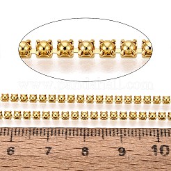 鉄とABS樹脂製の模造パールテニスチェーン  正方形  虹メッキ  スプールで  ゴールドカラー  ゴールデンロッド  2x2x2mm  約10ヤード/ロール&nbsp;CH-Q006-01A-01