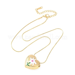 304ステンレススチール製エナメルハートとフラワーペンダントネックレス（女性用）  ゴールドカラー  ホワイト  16.02インチ（40.7cm）&nbsp;NJEW-D347-01G-02