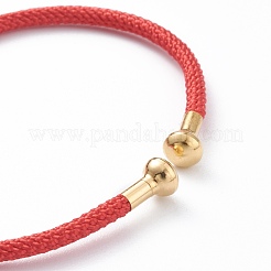 編組炭素鋼ワイヤーブレスレット作り  金メッキ真鍮エンドキャップ付き  レッド  0.25cm  内径：2-3/8インチ（6.1cm）&nbsp;MAK-A017-B11