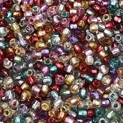 銀並ぶガラスシードビーズ  双円錐形  ミックスカラー  3x4mm  穴：1.5~1.6mm  約9000個/ポンド&nbsp;SEED-T007-18A-01