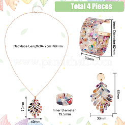 Plastic Oak Leaf Dangle Stud Earrings & Pendant Necklace & Open Bracelet & Cuff Ring&nbsp;AJEW-AN0007-09