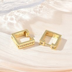真鍮製マイクロパヴェキュービックジルコニアフープピアス  正方形  鉛フリー＆カドミウムフリー  ラックめっき  長持ちメッキ  18KGP本金メッキ  15x14.5x5mm&nbsp;KK-CBA98BA-23G