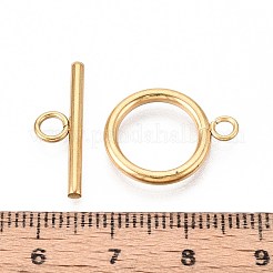 イオンプレーティング(IP) 304 ステンレススチール リング トグル クラスプ  18KGP本金メッキ  19x15x2mm  穴：2.2mm  バー：6.5x21x2mm  穴：3mm&nbsp;STAS-A092-09H-G