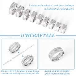 18個 9サイズ 201 ステンレススチール 溝付き指輪 男女兼用  ステンレス鋼色  内径：16~22.2mm  ワイド：8mm  2pcs /サイズ&nbsp;STAS-UN0045-60A-P