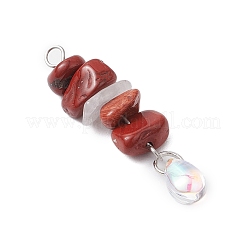 7Pcs Natural Quartz Crystal & Amethyst & Red Aventurine & Red Jasper & Red Agate & Green Aventurine & Lapis Lazuli & Synthetic Turquoise Chip Beaded Pendants&nbsp;PALLOY-JF03199