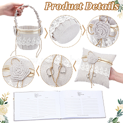 1Pc Square Linen Lace Wedding Ring Display Pillow with Flower&nbsp;AJEW-WA0004-22