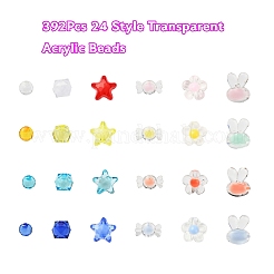 392個24スタイル透明アクリルビーズ  二層ビーズ  花＆キャンディー＆ウサギ＆キューブ＆スター＆ラウンド  ミックスカラー  392個/箱&nbsp;TACR-YW0001-27