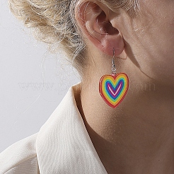 Pride Rainbow Flag Resin Heart Dangle Earrings&nbsp;PW-WG96446-01