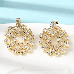 Brass Micro Pave Cubic Zirconia Dangle Stud Earrings for Women&nbsp;EJEW-F423-01G