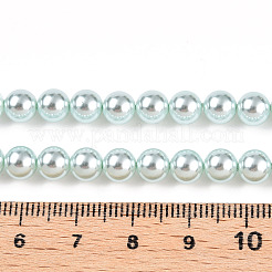 ガラスパールビーズ連売り  ラウンド  ライトシアン  6mm  穴：0.6mm  約67個/連  15.55''（39.5センチメートル）&nbsp;HY-G002-01C-12