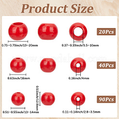 スプレー塗装/染色された丸い天然シマウッドビーズ  レッド  13~20x13~20mm  穴：2.8~9.5mm  150個/セット&nbsp;WOOD-PA0001-80