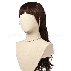 ガラスシードビーズのネックレス  スター＆クロスチャームネックレス  ゴールドカラー  カラフル  15.35インチ（39cm）&nbsp;NJEW-JN03723