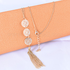 女性用フラットラウンド中空合金ペンダントタッセルYネックレス  ゴールドカラー  23.62インチ（60cm）&nbsp;FS-WG37810-01