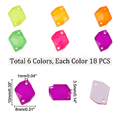 蛍光ガラスコネクタチャーム108色6個  多面的な不規則なひし形  ミックスカラー  10x8x3.5mm  穴：1mm  18個/カラー&nbsp;GLAA-GA0001-36