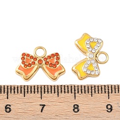304ステンレスペンダント  蝶結び  エナメルとラインストーン付き  イオンプレーティング（ip）  18KGP本金メッキ  11x15x3mm  穴：2.5mm&nbsp;STAS-D390-08G