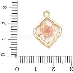 アロイエポキシ樹脂ペンダント  内部のドライフラワーと  菱形チャーム  ゴールドカラー  ピンク  22.5x16.5x3.5mm  穴：2mm&nbsp;AL-Z001-08G-04