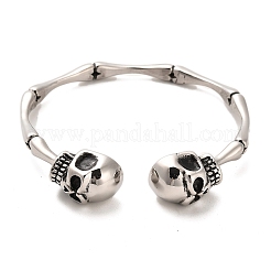 304ステンレススチール製カフバングル  スカル  アンティークシルバー  内径：2-5/8インチ（6.7cm）&nbsp;BJEW-E094-18AS