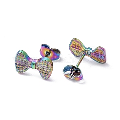 Ion Plating(IP) 304 Stainless Steel Grooved Bowknot Stud Earrings for Women&nbsp;EJEW-I285-05MC