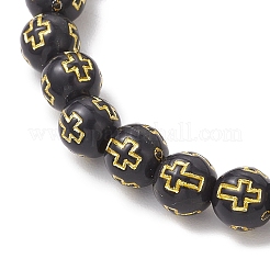 2色の合金チャームブレスレット2個  メッキアクリルラウンドビーズストレッチブレスレット（男性用、女性用）  クロス  ミックスカラー  内径：2-1/8インチ（5.5cm）  1pc /カラー&nbsp;BJEW-JB12081