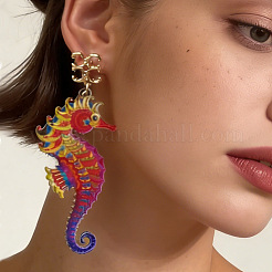 オーシャンアクリル＆合金製ダングルピアス（女性用）  ゴールドカラー  タツノオトシゴ  90x34mm&nbsp;WG27996-01