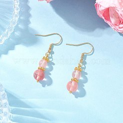 丸いチェリークォーツガラスビーズネックレス＆ブレスレット＆ダングルピアスセット  ナイロン糸と304ステンレススチールのピアスフック付き  1.59x0.31インチ（40.5x8mm）&nbsp;SJEW-JS01329