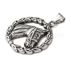 304ステンレスペンダント  馬とフラットラウンド  ステンレス鋼色  45x36x6mm  穴：9x5mm&nbsp;STAS-Z067-01P
