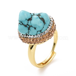Adjustable Natural Turquoise Nugget Adjustable Ring with Rhinestone&nbsp;RJEW-A011-10G