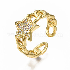 Brass Micro Pave Clear Cubic Zirconia Cuff Rings&nbsp;RJEW-N035-002-NF