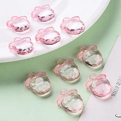 透明なアクリルパーツ  多面カット  りんご  ピンク  20x17x5~6mm  穴：3mm  約480個/500g&nbsp;TACR-S154-28B-26
