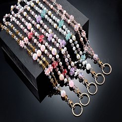 ガラスとアクリルビーズのカードホルダーネックストラップチェーン  亜鉛合金製スイベルクラスプと合金製スプリットキーリング付き  ミックスカラー  800mm&nbsp;HJEW-SZ00077