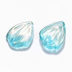 透明スプレー塗装ガラスペンダント  グリッターパウダー付き  花びら  ターコイズ  19x15x3.5mm  穴：1mm&nbsp;GLAA-T016-27E