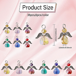 36Pcs 6 Colors Angel Glass Pendants&nbsp;PALLOY-CA00009