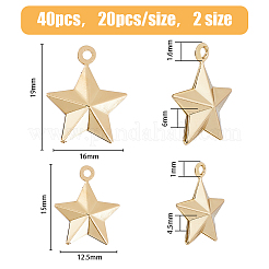 40個2スタイル真鍮ペンダント  星のチャーム  ゴールドカラー  15~19x12.5~16x4.5~6mm  穴：1~1.6mm  20個/スタイル&nbsp;KK-HY0003-38