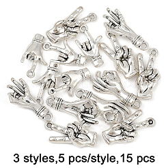 15pcs3スタイルチベットスタイルアロイペンダント  ジェスチャー  アンティークシルバー  20~25x10~12x4.5~5mm  穴：1.5~3mm  5個/スタイル&nbsp;TIBE-FP0001-21