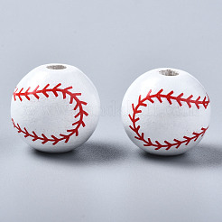Painted Natural Wood European Beads&nbsp;WOOD-S057-048